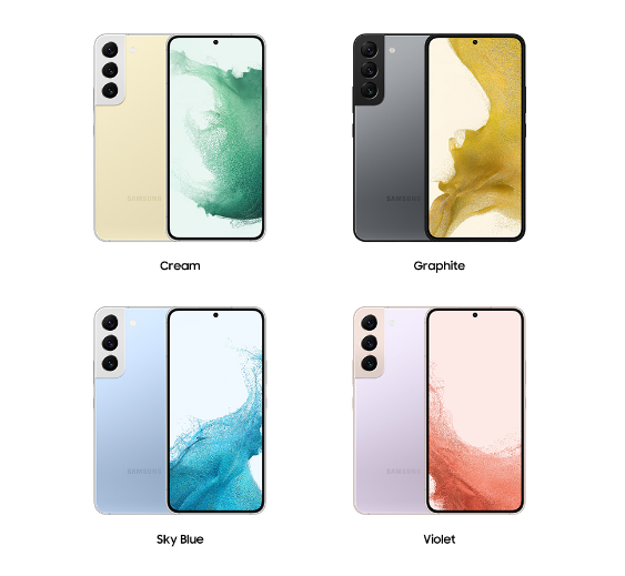 štyri smartfóny Samsung, rôzne farby 